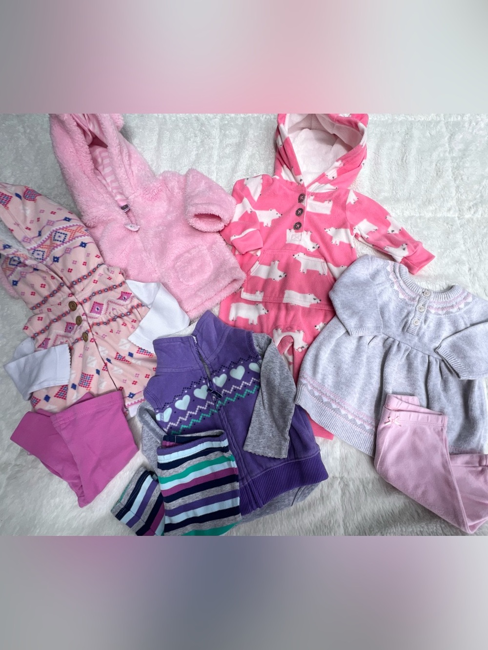 CARTERS Infant Girls Pink & Purple Winter Mix - Hoodies, Sweaters & Leggings